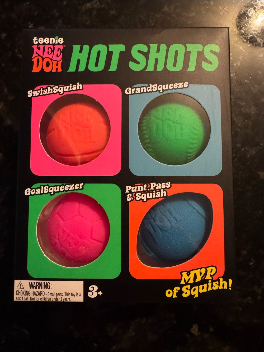 NEEDOH HOT SHOTS Squishy Ball Set - Neon Pink, Orange, Green, Blue